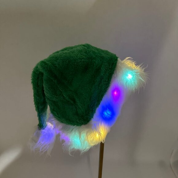 Green Christmas Santa Claus Hat with LED Colored Lights - Picture 1 of 8